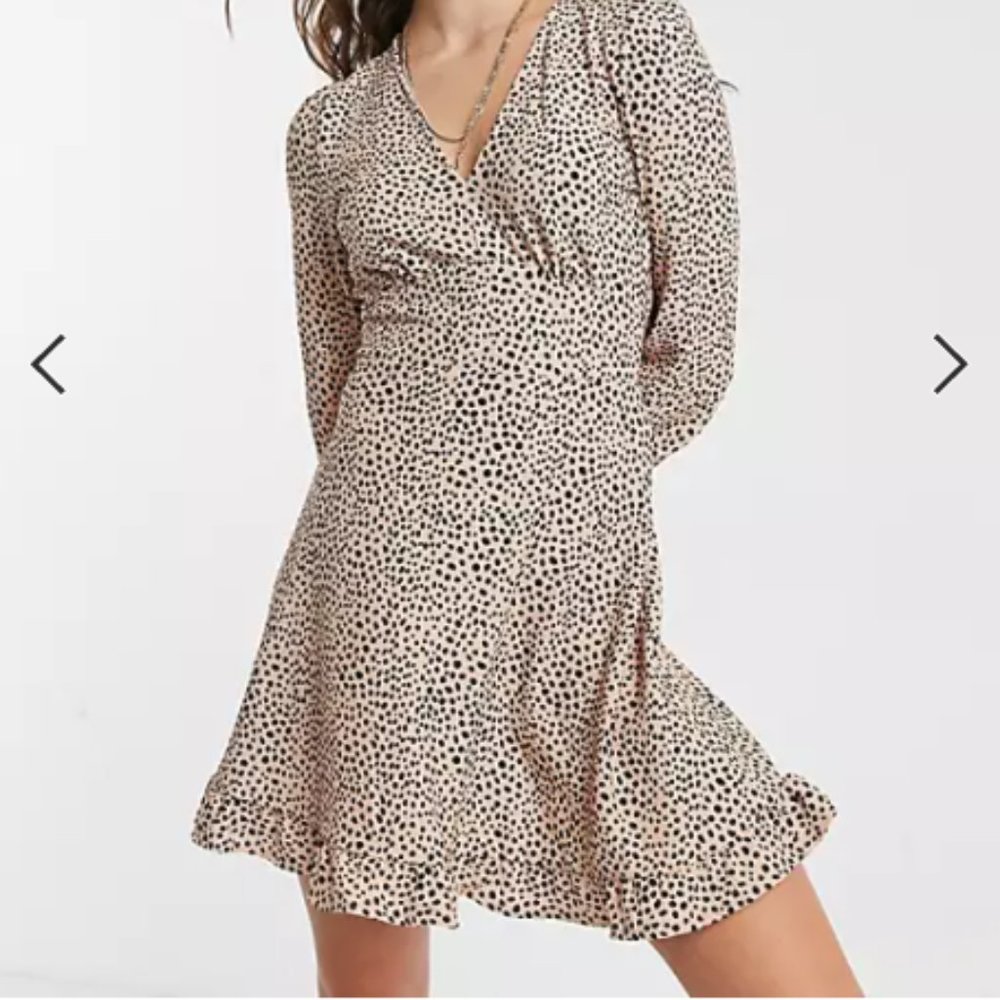 Miss Selfridge long sleeve mini dress in beige
